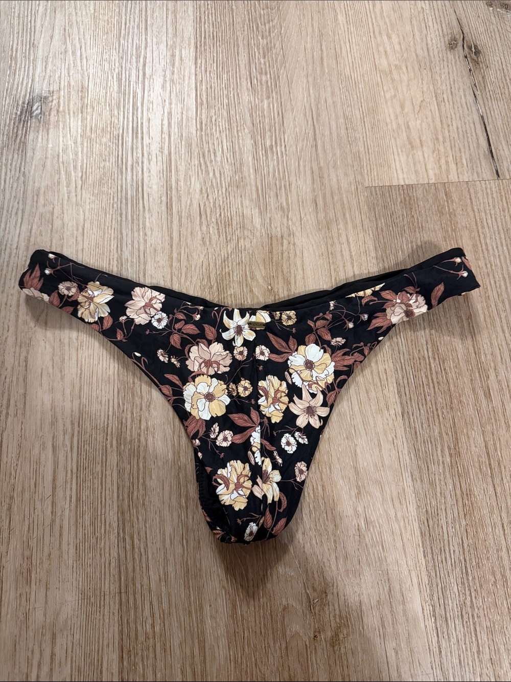 Rip Curl Black Floral Bikini Bottoms with Cream & Brown Flowers